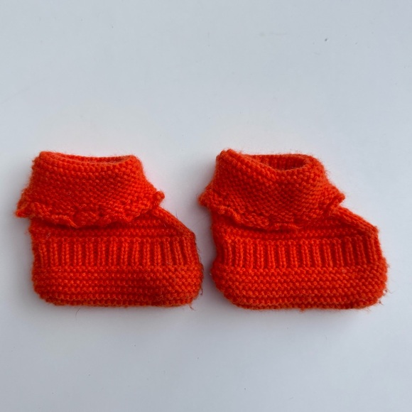3/$9 Newborn orange hand knitted shoes - Picture 2 of 2